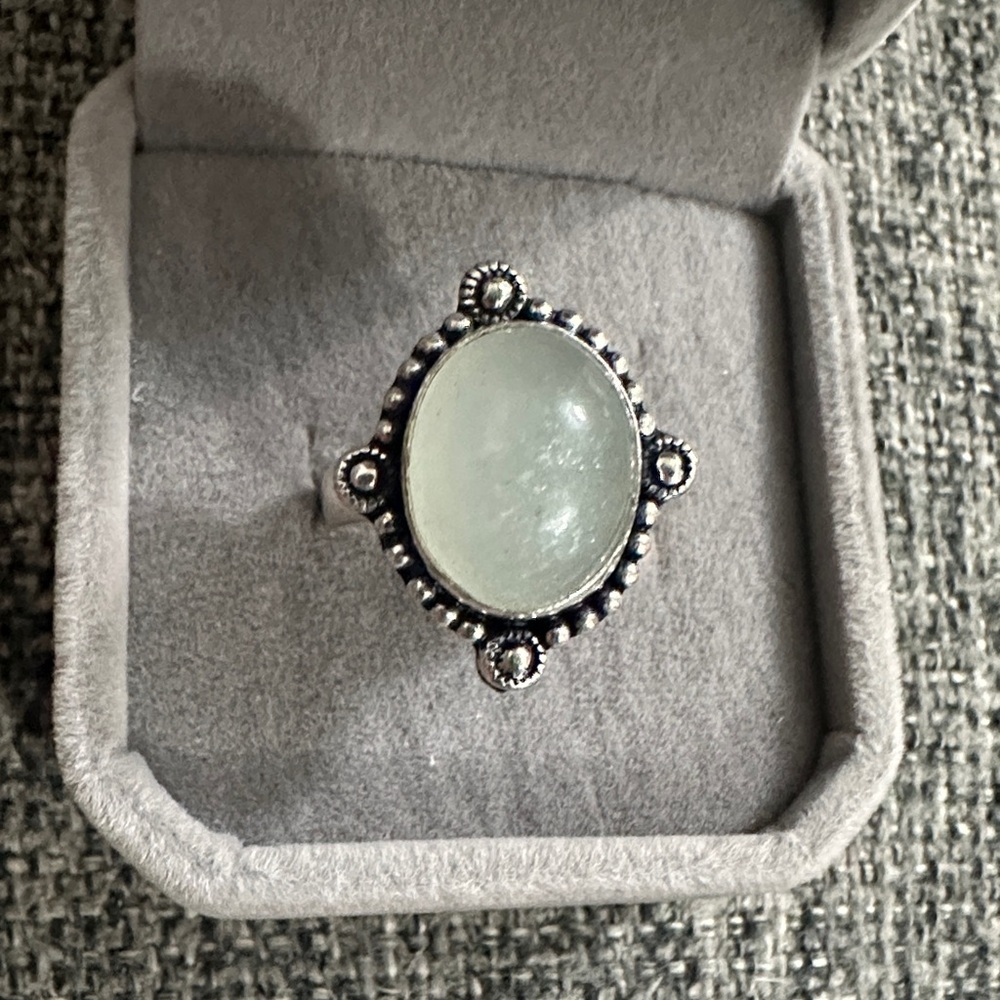 Sterling Silver Agate Green Stone Statement Ring Size 7